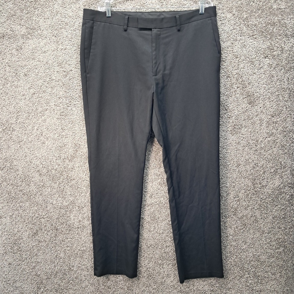 Kenneth Cole Reaction Mens Black Flat Front Dress Pants 38x32 WPL386 2503116